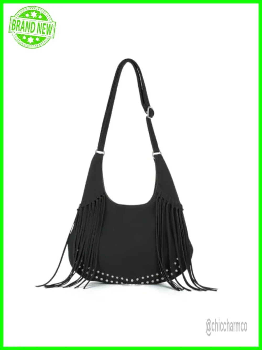 Vintage Suede Fringe Hobo Bag Crossbody Tassel Shoulder Purse Boho with Studs